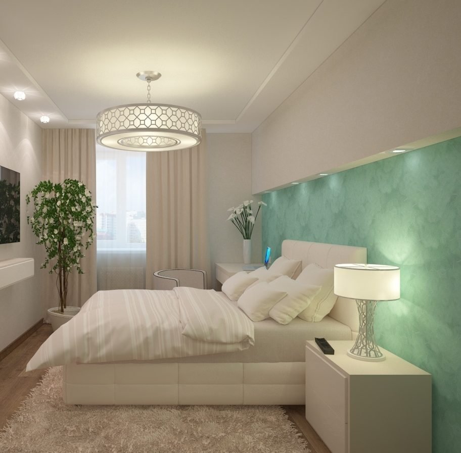 Дизайн спальни в светлых тонах современный, 14 м.