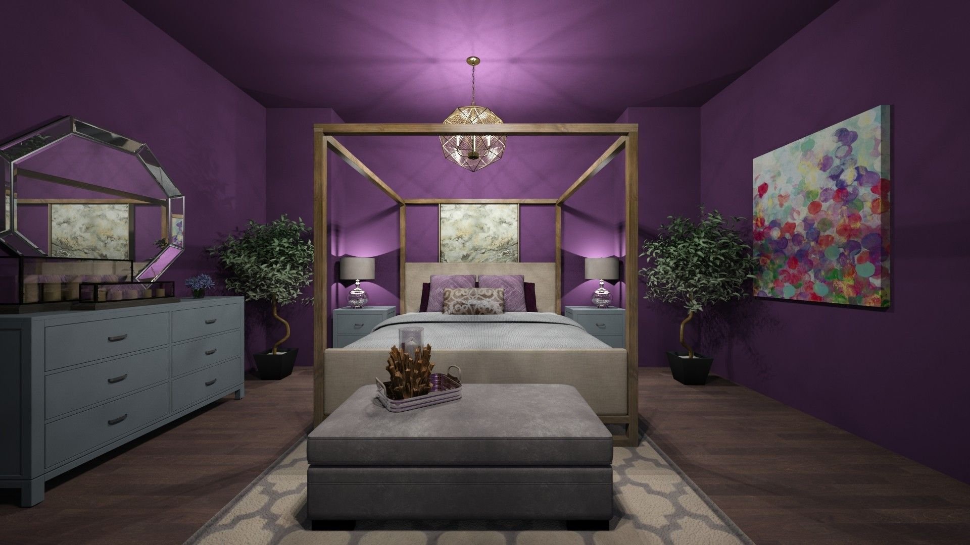 Обои фиолетового цвета в интерьере: виды, дизайн, подбор штор, 70 фото