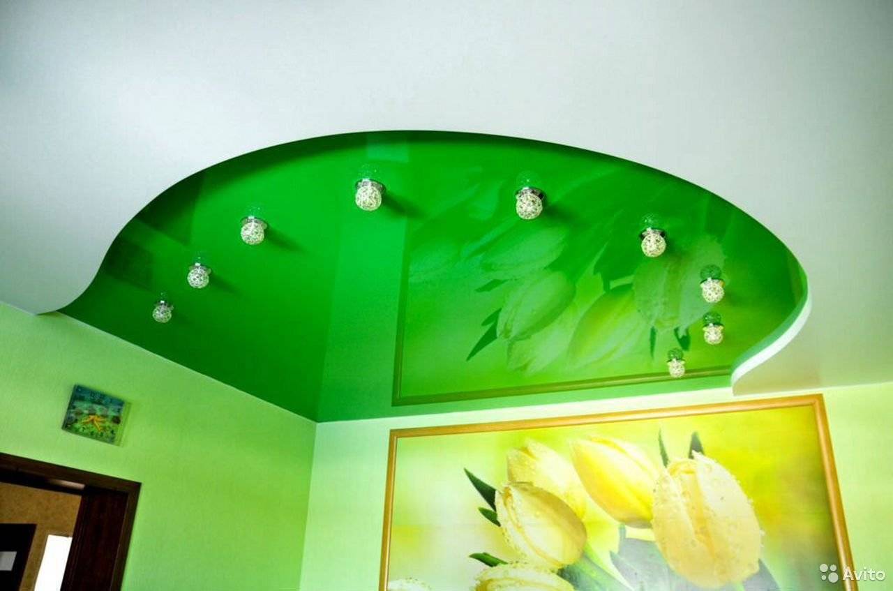 Зеленый натяжной потолок — фото и преимущества конструкций салатового цвета