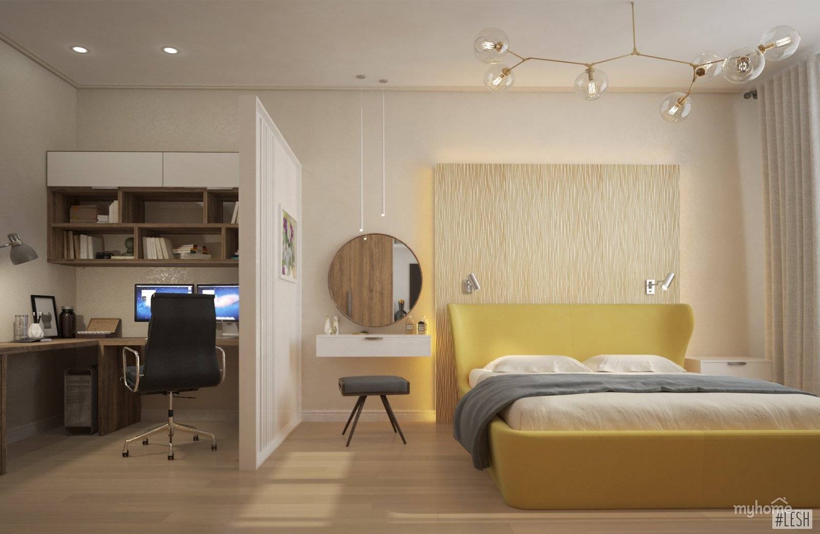 Комната 18 кв м: зонирование на спальню и гостиную