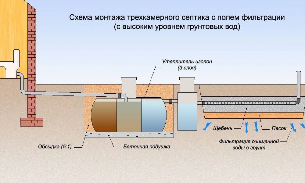 Септик при высоком уровне грунтовых вод: правила выбора и порядок установки