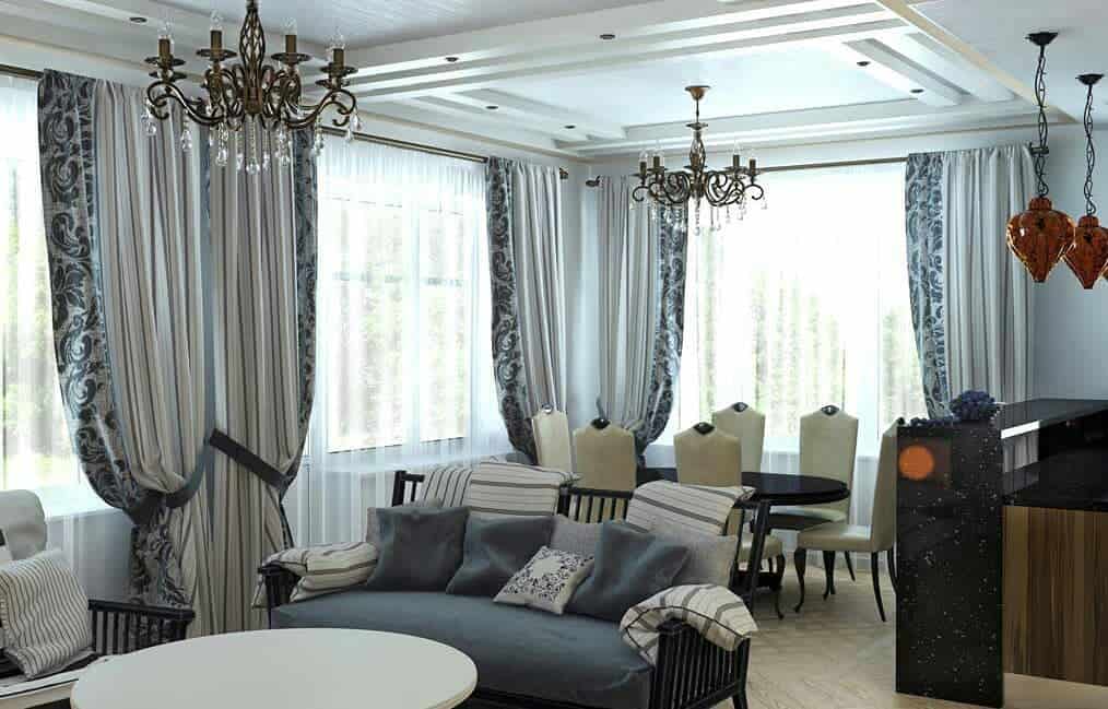 Выбираем шторы в гостиную: виды, дизайн, особенности