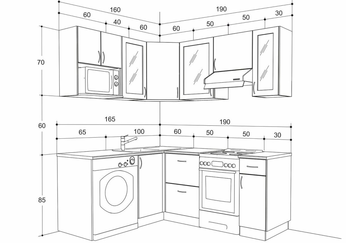 Высота кухонных шкафов: какая стандартная или максимальная высота навесного гарнитура от столешницы и как он должен висеть
