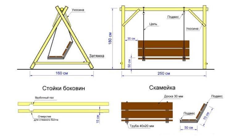 Делаем качели своими руками из дерева — чертежи и пошаговая инструкция