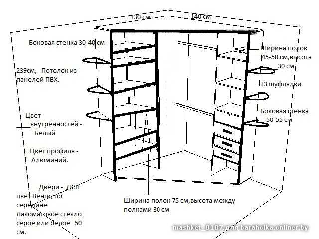 Шкаф купе угловой в спальню и прихожую: внутреннее наполнение