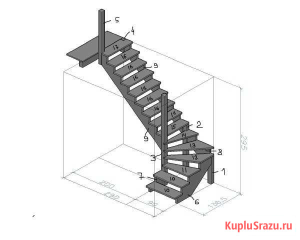 Поворотные лестницы на второй этаж с забежными ступенями и площадкой: особенности конструкций - vseolestnicah