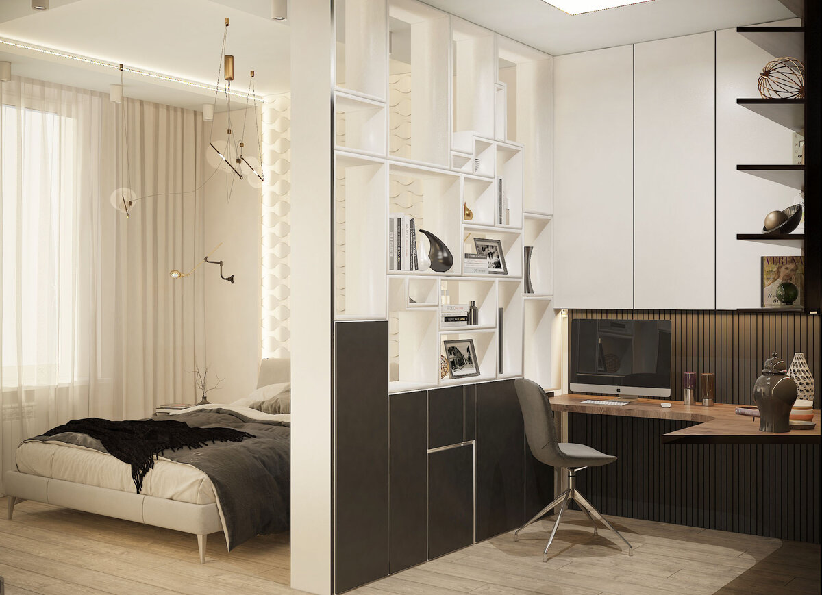 Спальня-кабинет с рабочим местом: фото, дизайн