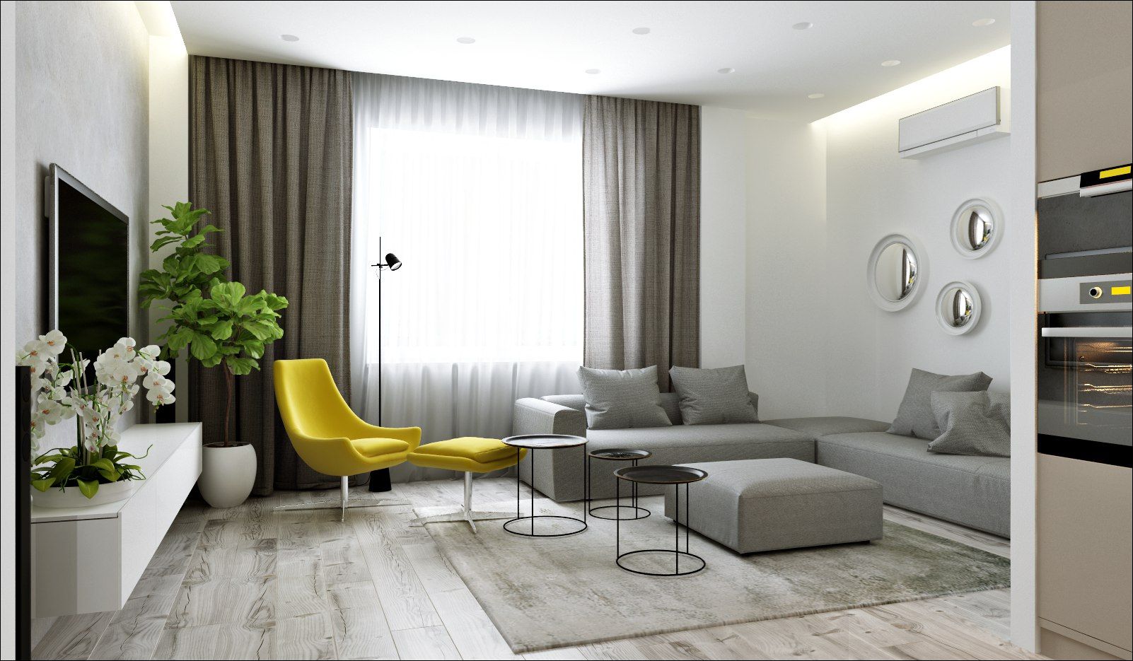 Интерьер гостиной в серых тонах фото в современном стиле