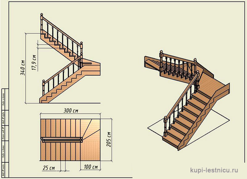 Расчет п образной лестницы с поворотом на 180 градусов