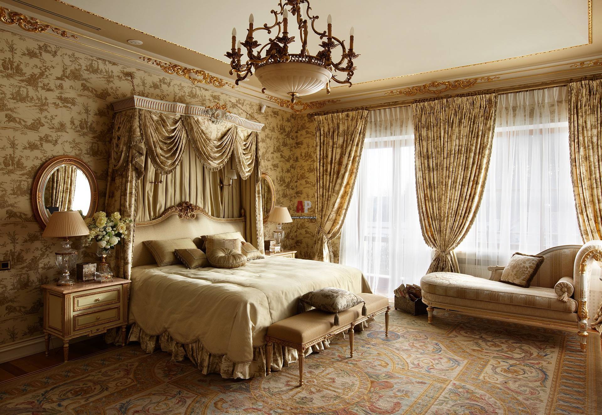 Спальня в восточном стиле: шторы, обои, мебель и декор