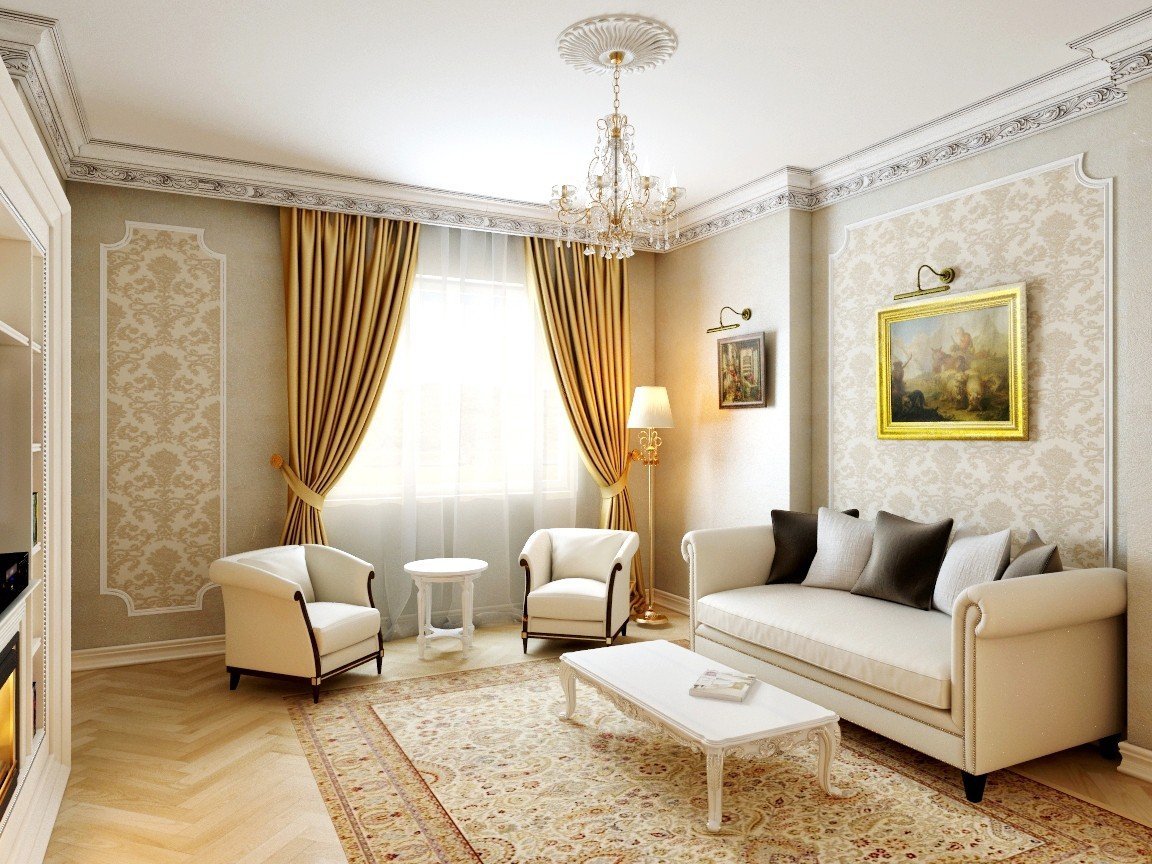 Интерьер гостиной в классическом стиле. дизайн, фото