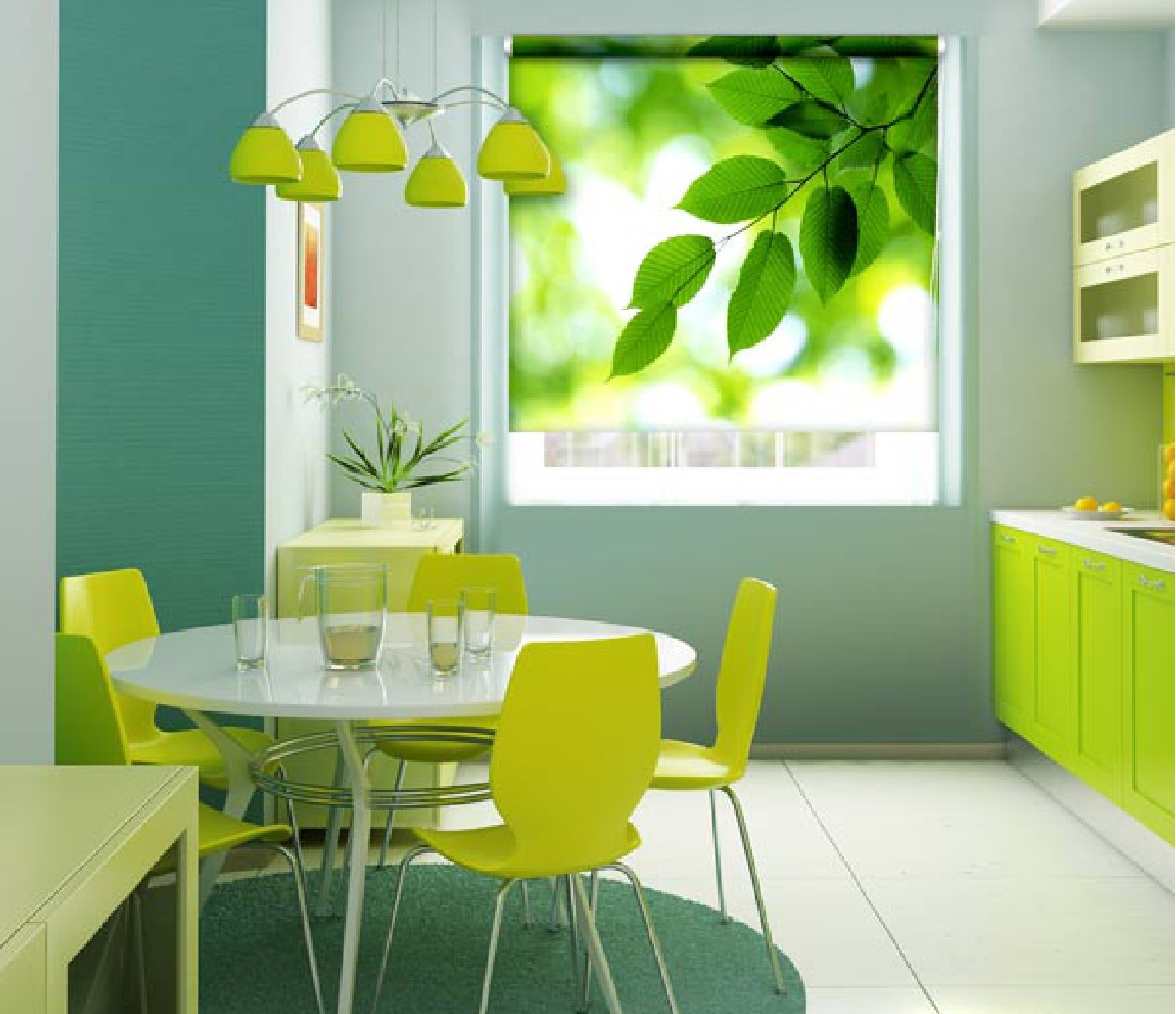 Зеленая кухня желтые стены