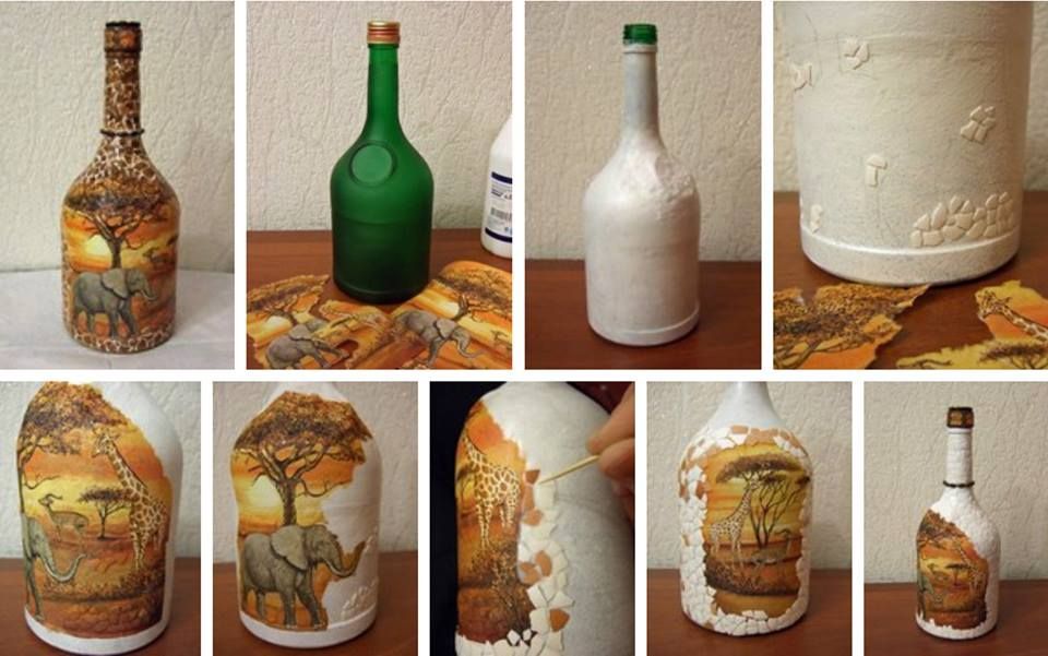 Как сделать декупаж на бутылке