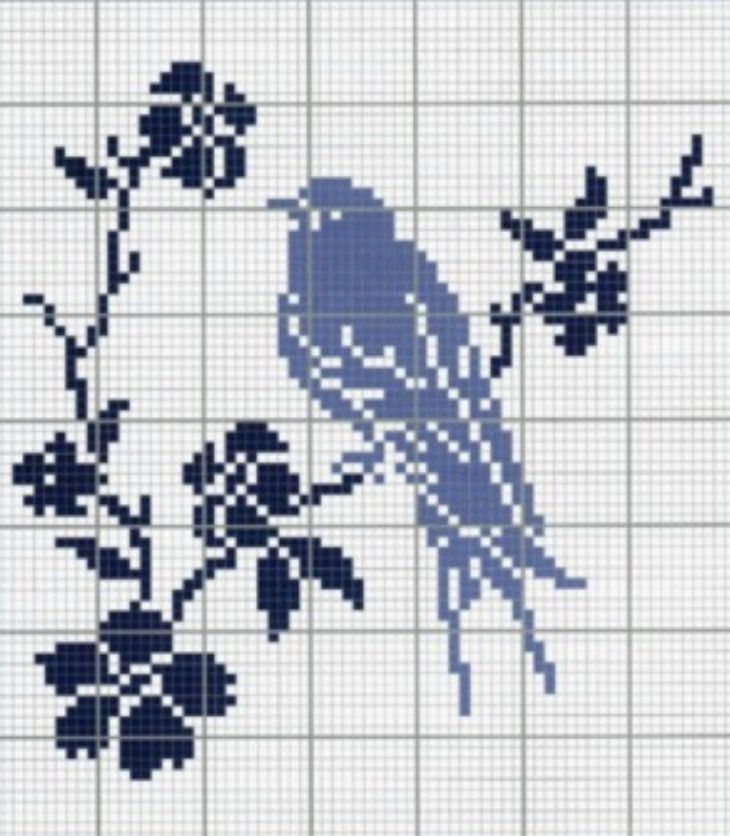 Вышивка птицы крестиком схемы: бесплатная жар-птица на ветке, наборы с цветами счастья, черно-белые скачать