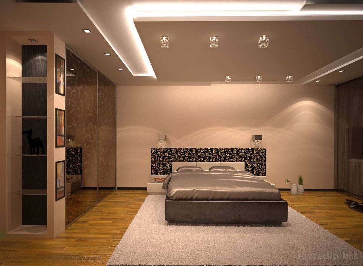 Потолки из гипсокартона для спальни: 50+ фото красивых вариантов дизайна, с подсветкой и другим освещением