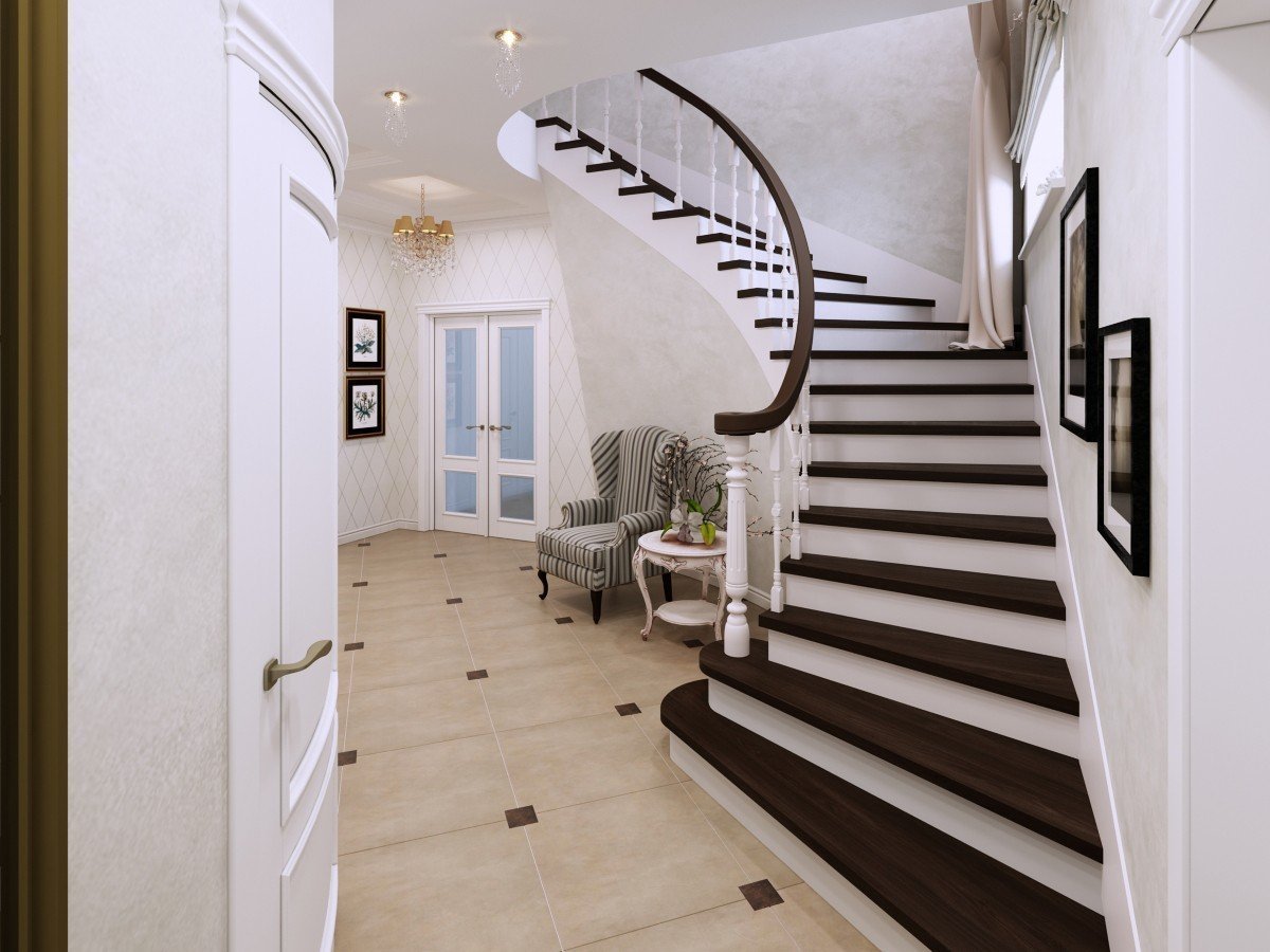Советы дизайнеров по лучшему воплощению идеи прихожей с лестницей. дизайн прихожей с лестницей в частном доме