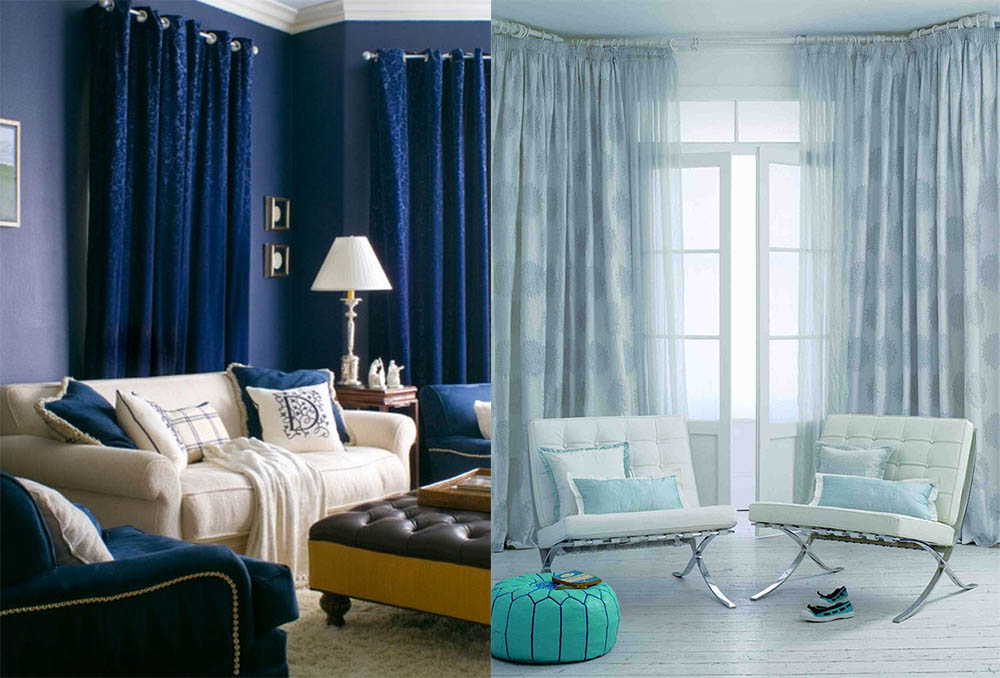 Синие шторы — 120 фото идей для сочетания в интерьере + новинки дизайна