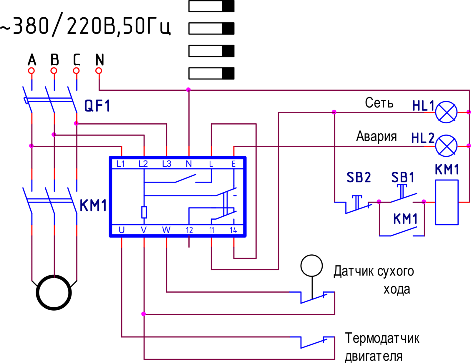 Схема подключения теплового реле и его основные функции