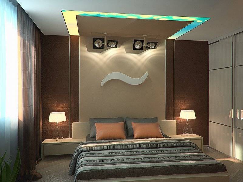 Потолки из гипсокартона: фото для спальни двухуровневых и дизайн, варианты подвесных