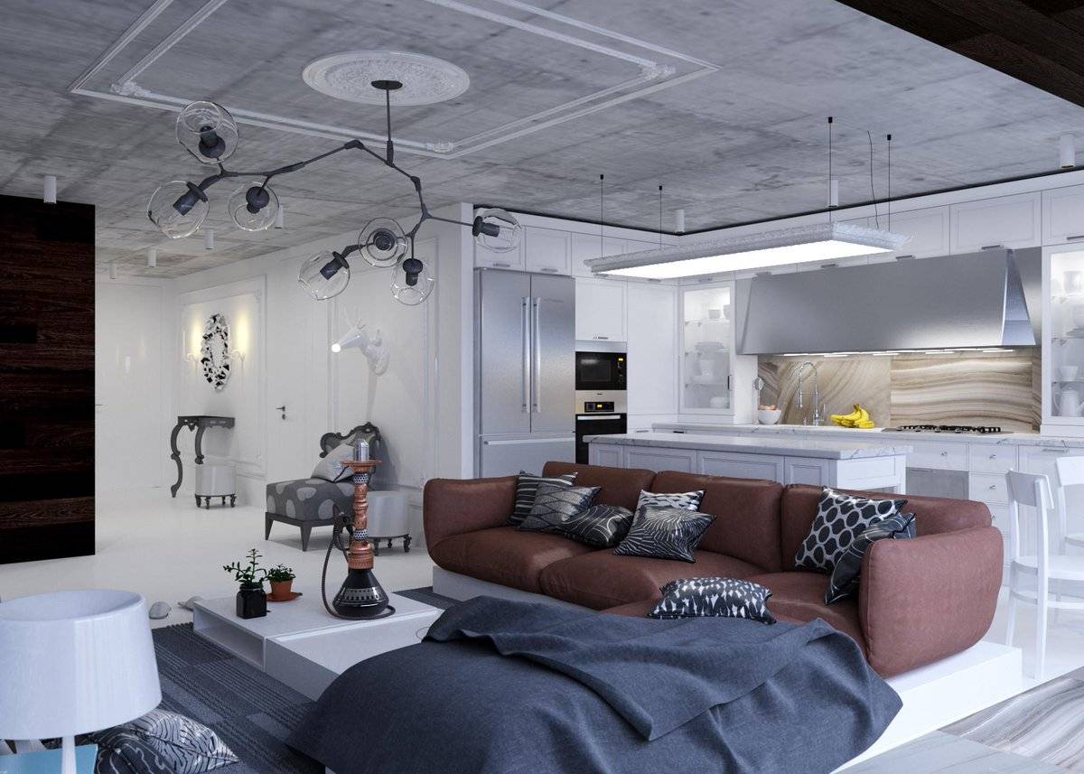 Бетонный потолок в интерьере: 60+ лаконичных идей для дизайна в стиле лофт, минимализм и хай-тек
