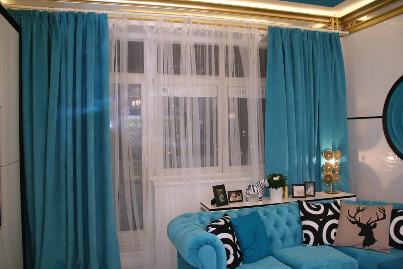 Синие шторы в интерьере: использование голубых занавесок в комнатах разного назначения