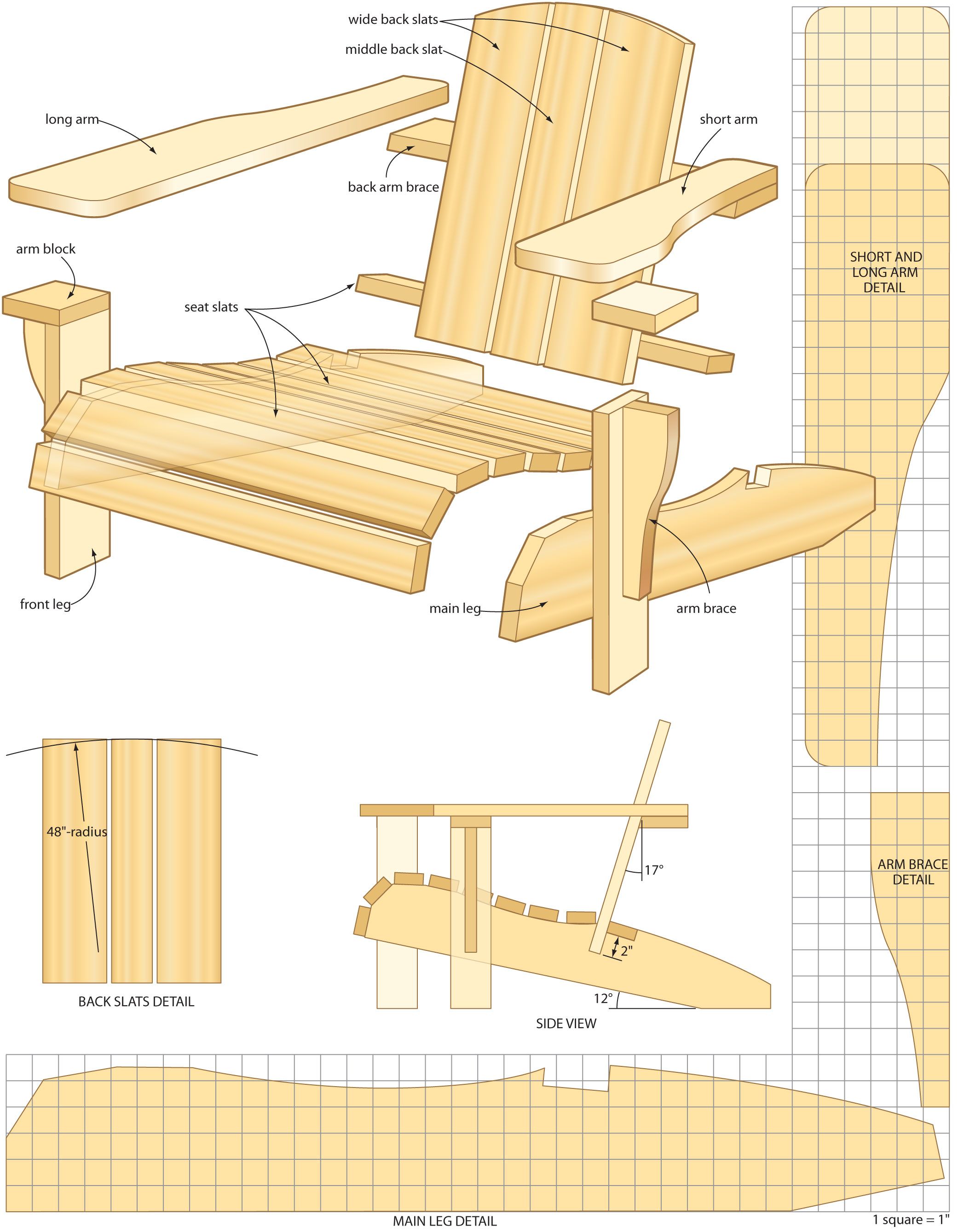 чертеж скамейки из дерева с размерами для дачи