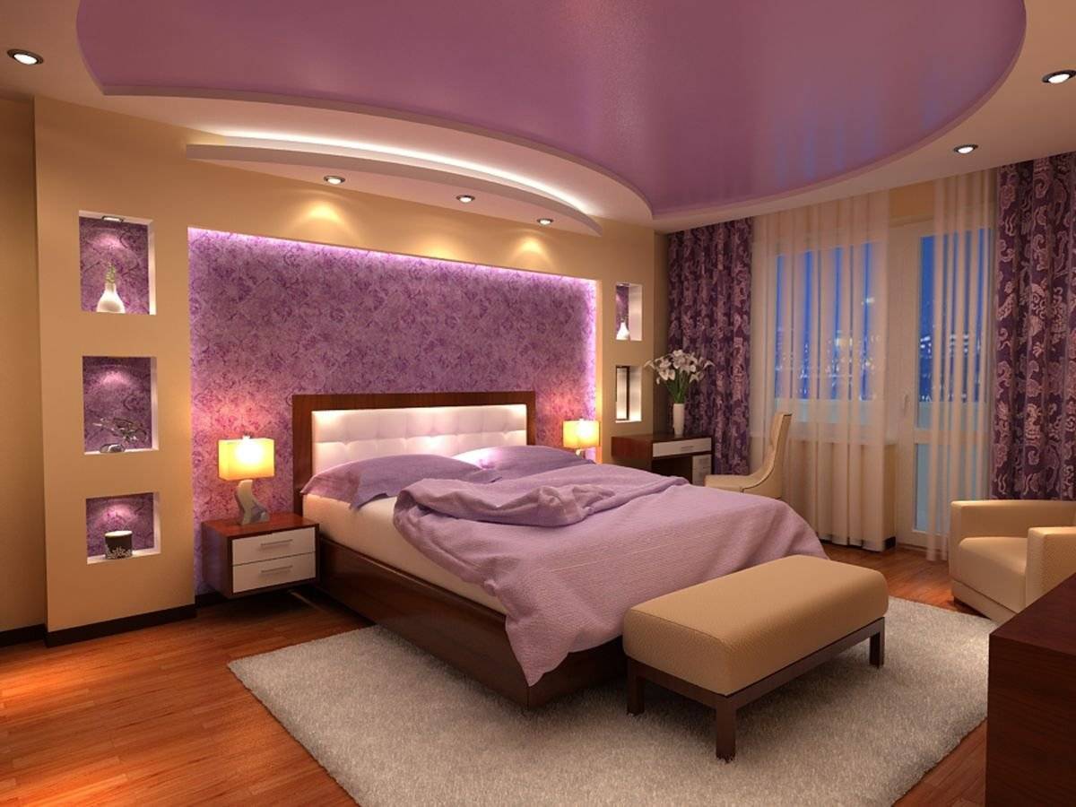 Потолки из гипсокартона: фото для спальни двухуровневых и дизайн, варианты подвесных