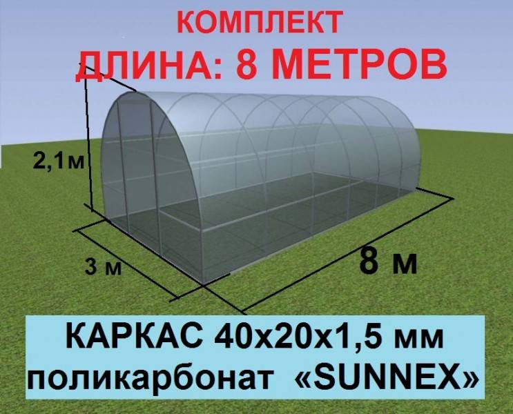 Теплицы из поликарбоната 8 метров: метровый парник, удачный урожай, ширина и длина