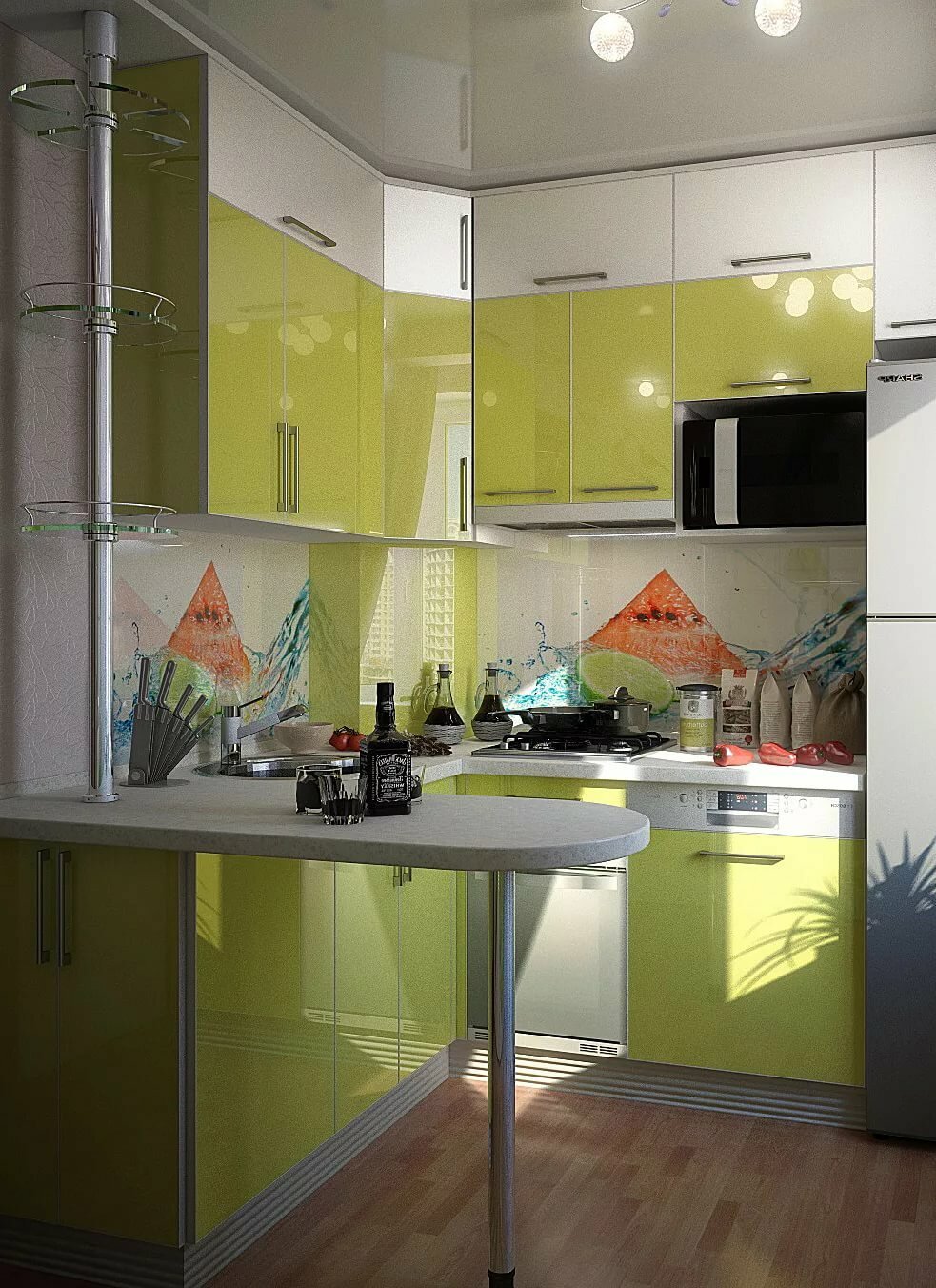 Кухня 7 кв м с холодильником в панельном доме, дизайн интерьера маленькой комнаты с угловым гарнитуром, малогабаритной мебелью и балконом