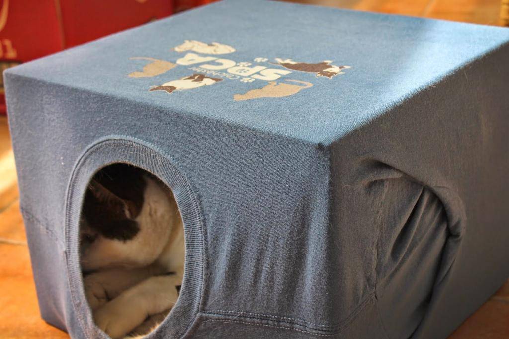 Как сделать домик для кошки своими руками из футболки и коробки, фото, пошаговая инструкция