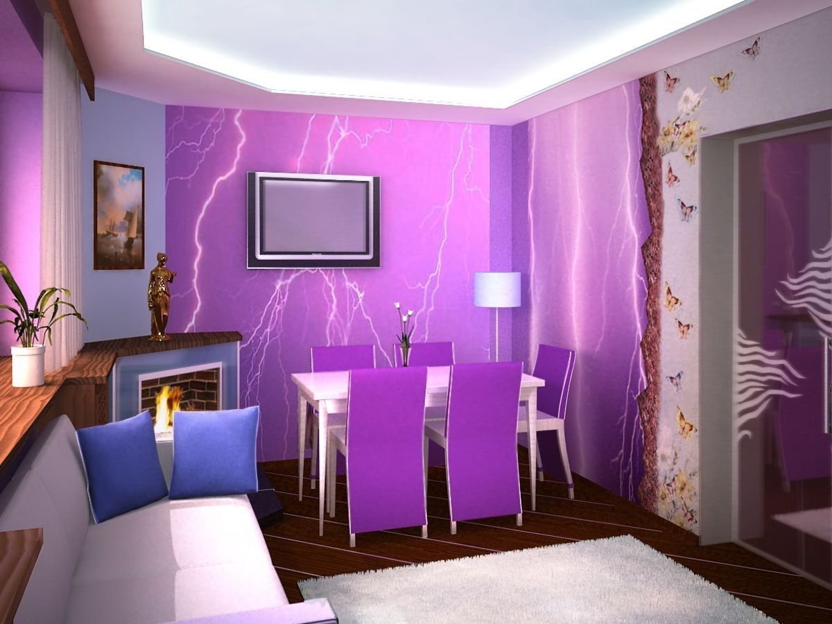Фиолетовые обои: особенности, оттенки, подбор штор
