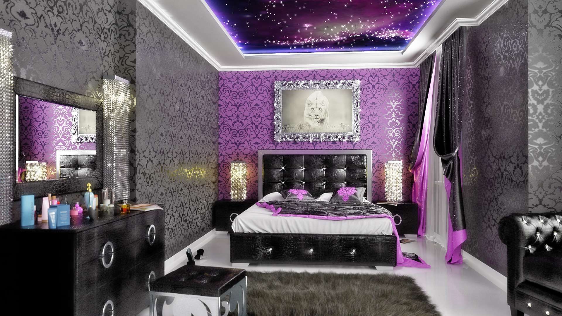 Фиолетовые обои для стен в интерьере  примеры сочетания с фото - все про гипсокартон