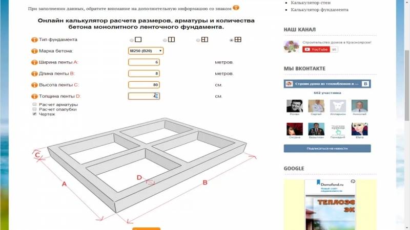 Расчет ленточного фундамента