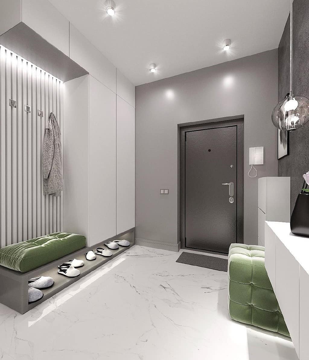 Квадратный коридор в квартире: дизайн интерьера, планировка прямоугольного маленького белого, светлого серого