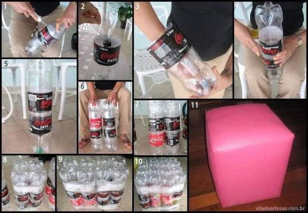 Как сделать пуфик из пластиковых бутылок своими руками – подробный мастер-класс с фото ремонт своими руками